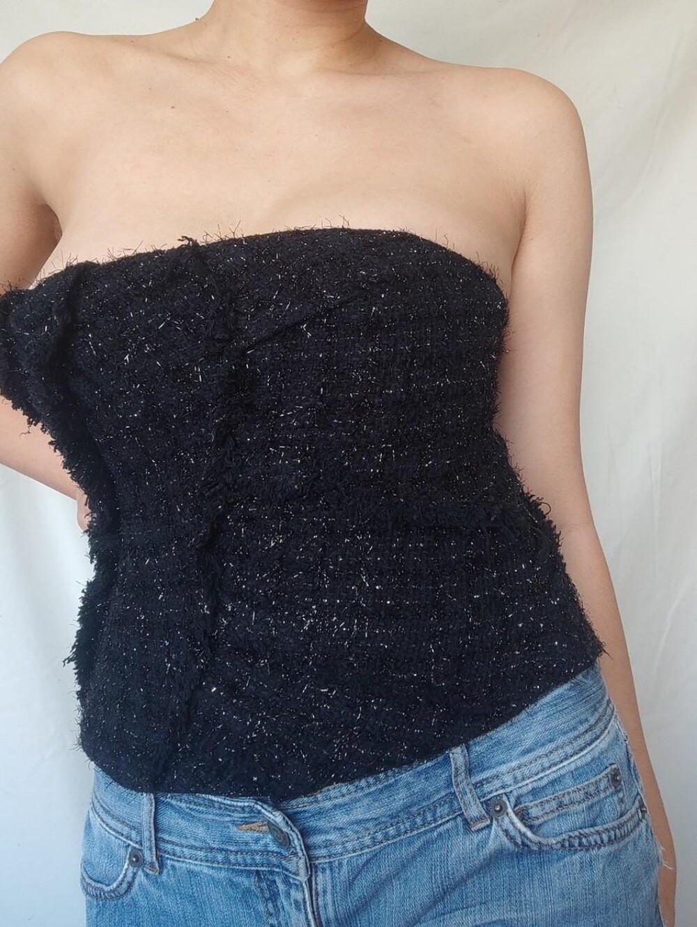 Zara Studio Collection Black Sparkly Strapless Corset Top